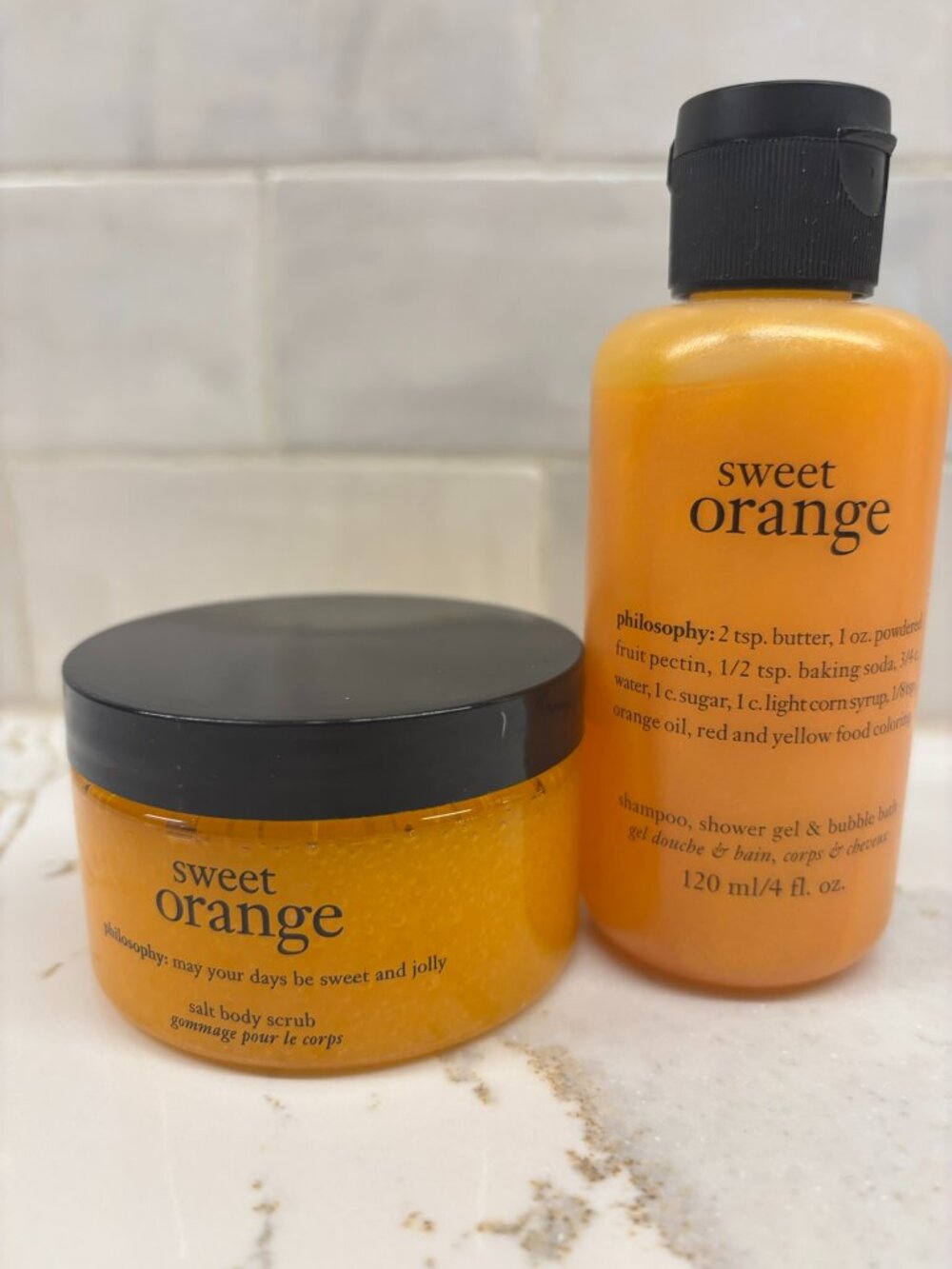 SEALED PHILOSOPHY Sweet Orange SALT BODY SCRUB + SHOWER GEL BUBBLE BATH SET